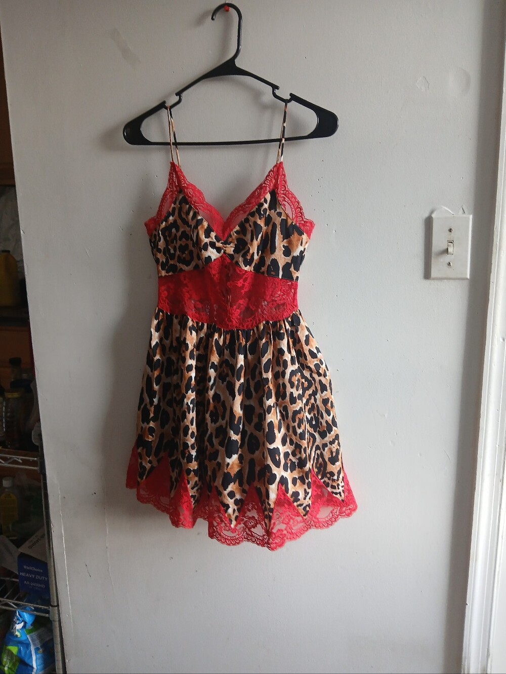H&M Leopard Print Mini Dress with Red Lace Trim